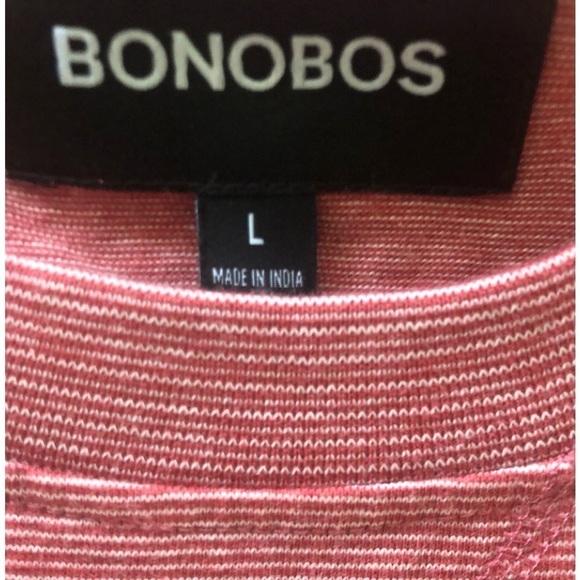 BONOBOS Red Striped Long Sleeve Tee Size L 100% Cotton Casual Summer Pullover - Picture 3 of 4